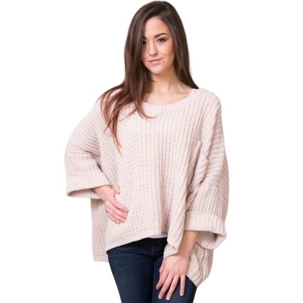 Pol Beige Chunky Knit Pullover Sweater Large